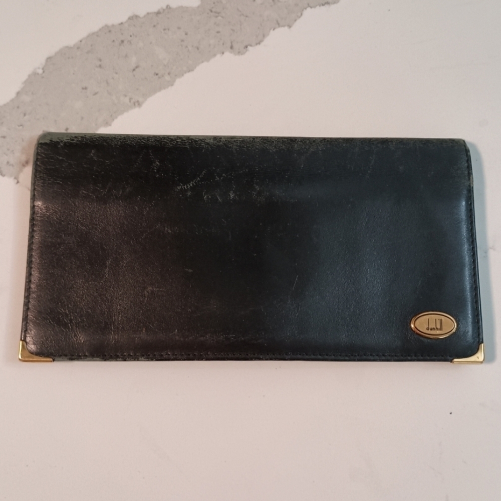 Dunhill Long Wallet Black Gold leather Mens Authentic